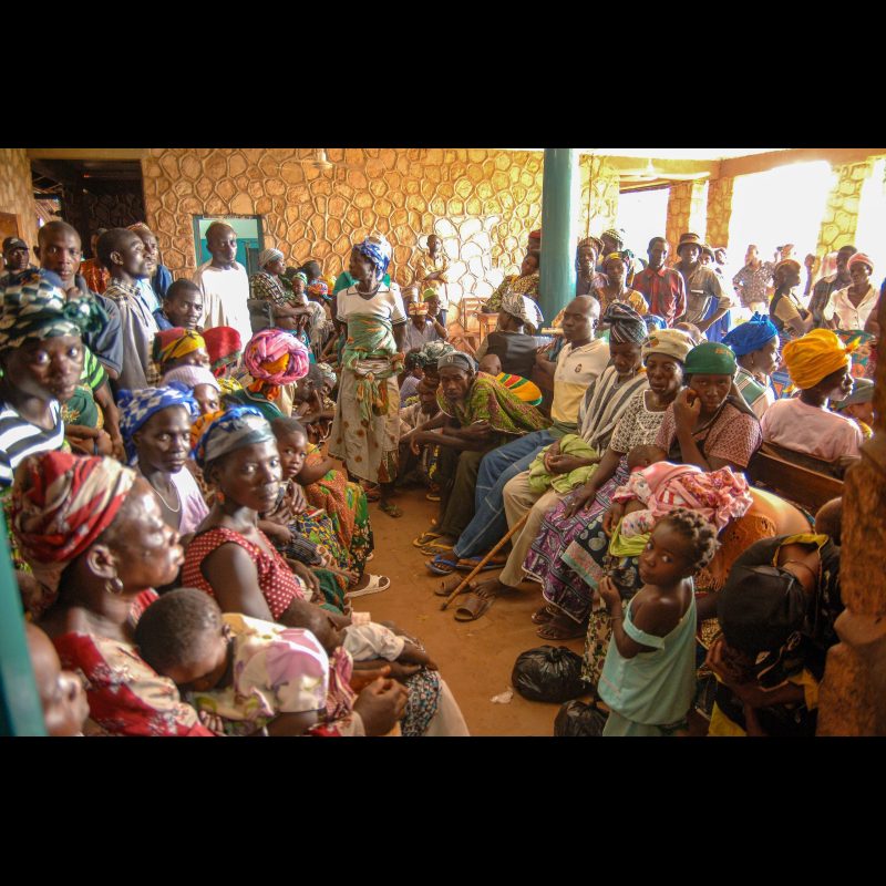 NALERIGU, Ghana — A large crowd gathers outside the Baptist Medical Centre in Nalerigu, Ghana, as people wait for medical treatment. The hospital is a critical healthcare hub for thousands across northern Ghana and neighboring regions.