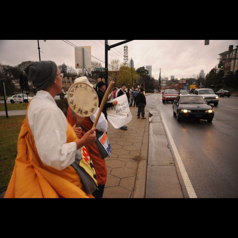 Georgia Peace and Justice Coalition hold the fifth-anniversary anti-war rally and march to the Army recruiting station at Midtown Place across from City Hall East, Atlanta, Wednesday, Mar. 19, 2008. The grandmothers arrested Monday, Mar. 17, at the recruiting center hold a news conference before the march.