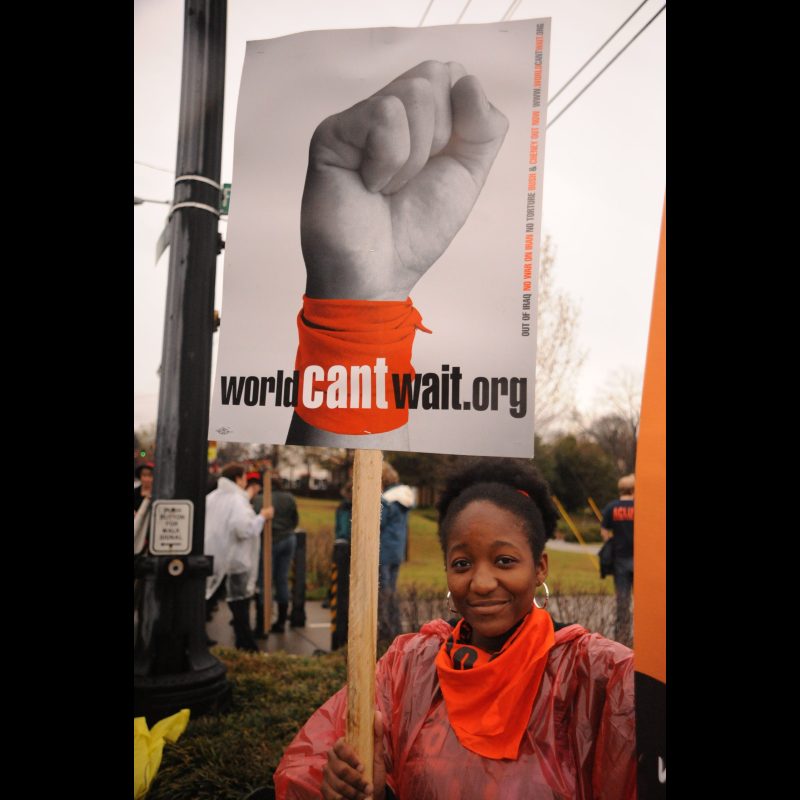 Georgia Peace and Justice Coalition hold the fifth-anniversary anti-war rally and march to the Army recruiting station at Midtown Place across from City Hall East, Atlanta, Wednesday, Mar. 19, 2008. The grandmothers arrested Monday, Mar. 17, at the recruiting center hold a news conference before the march.