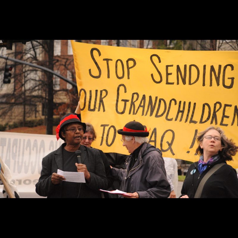 Georgia Peace and Justice Coalition hold the fifth-anniversary anti-war rally and march to the Army recruiting station at Midtown Place across from City Hall East, Atlanta, Wednesday, Mar. 19, 2008. The grandmothers arrested Monday, Mar. 17, at the recruiting center hold a news conference before the march.