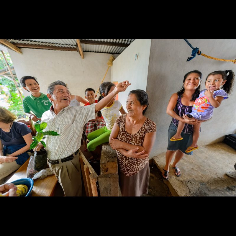 David Cifuentes Velazquez, a coffee grower and member of the Just Coffee Cooperative, shares with visitors how coffee is grown in Salvador Urbina, Chiapas, Mexico. His excitement is contagious, especially as he tells how the cooperative’s success brought his son back home from working in the U.S. to rejoin the family farm. Now, all of David’s children live next door, a testament to how Just Coffee is transforming livelihoods, restoring families, and strengthening communities.
